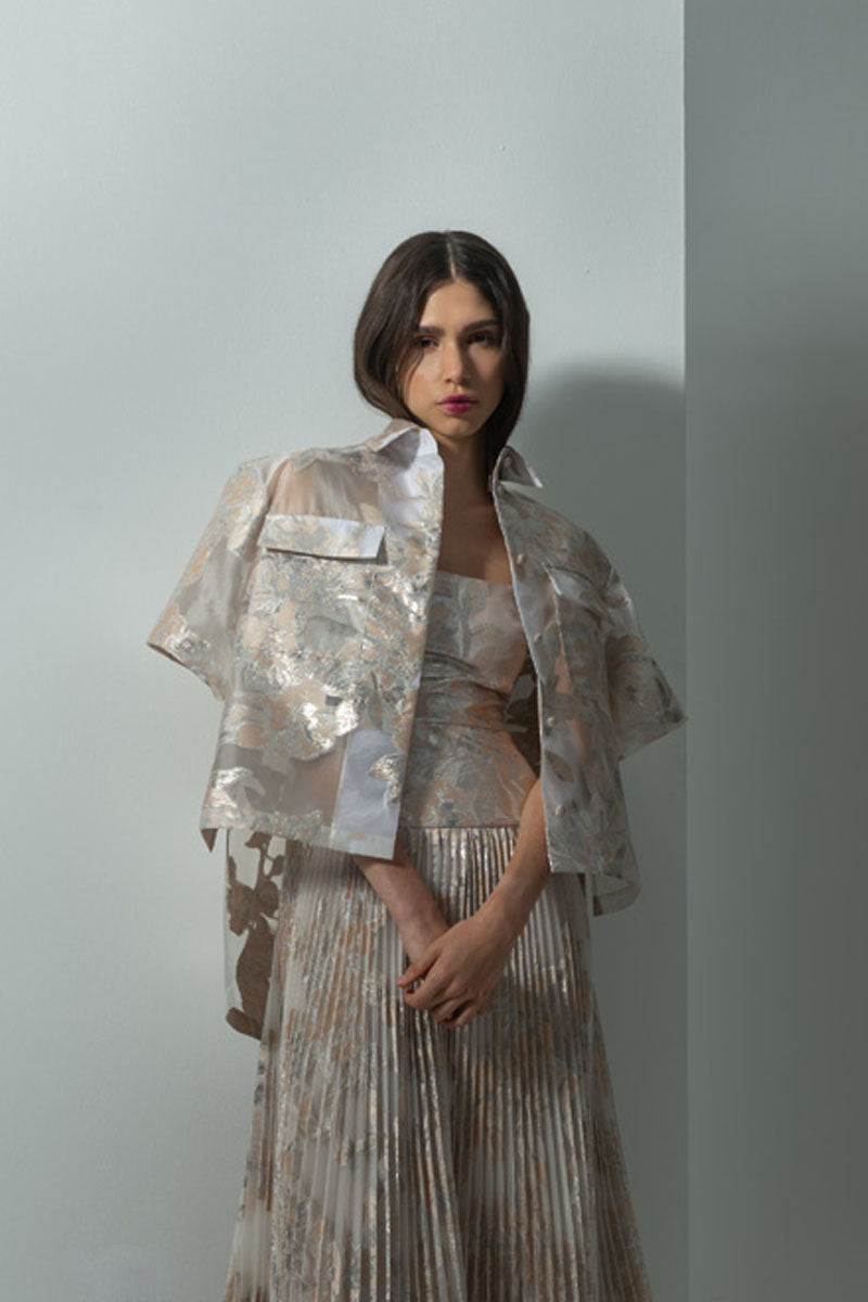 Silver bay leaf jacquered coat