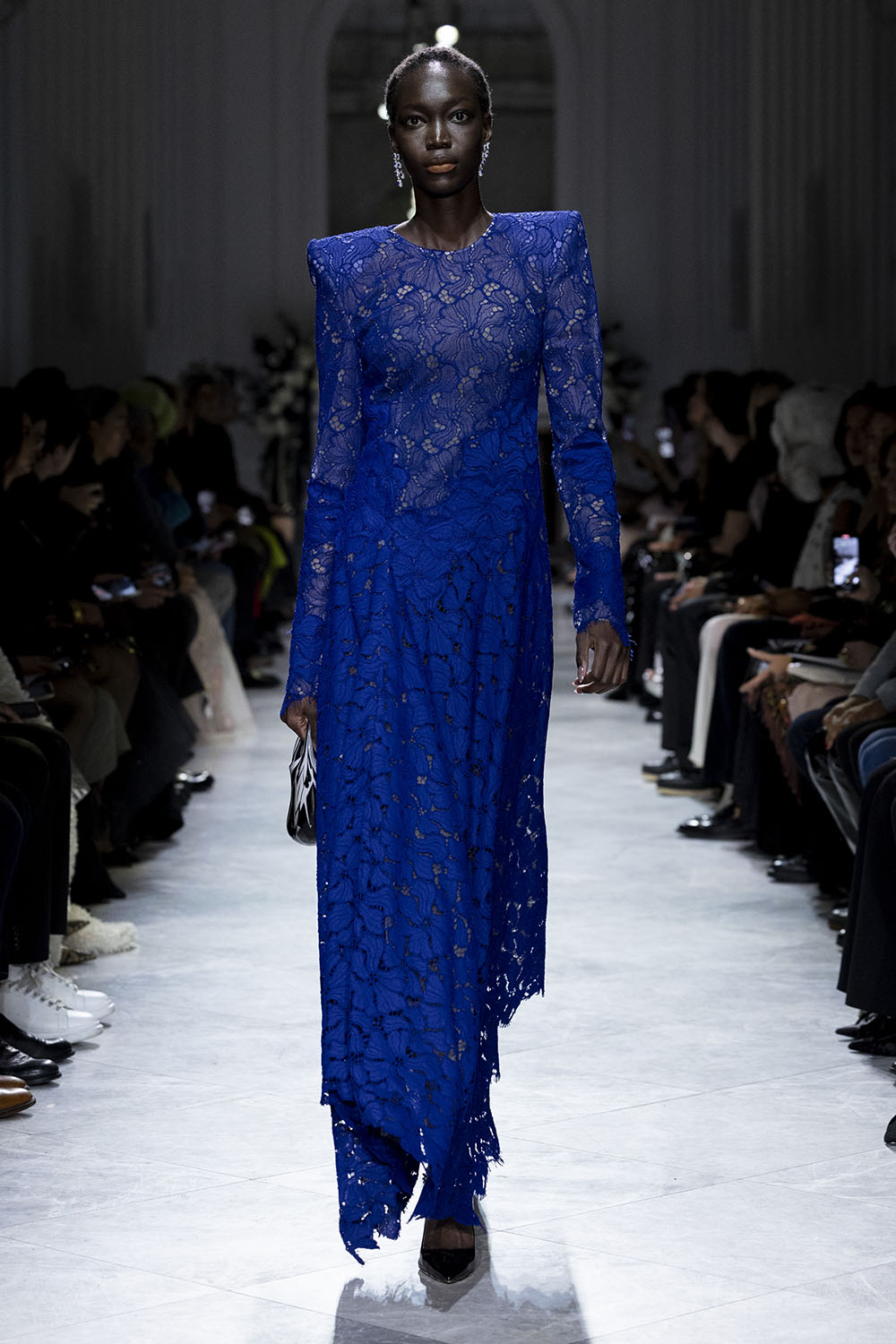 Yves Blue Lace Dress with Asymmetrical Hem Yves Blue Lace Dress with Asymmetrical Hem