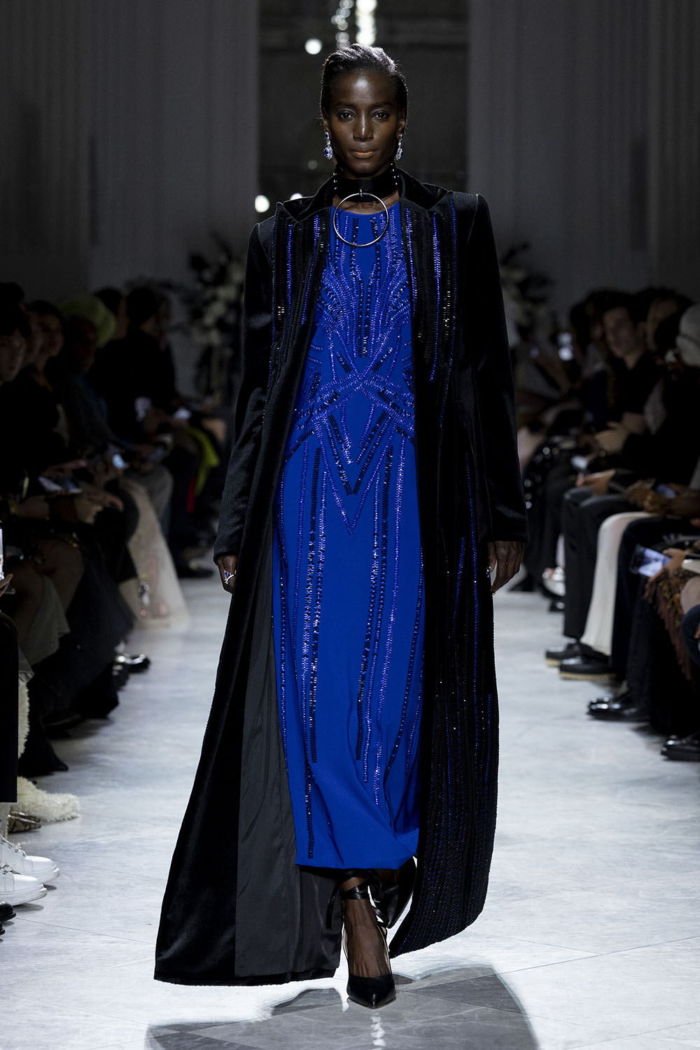 embroidered crepe dress Dalia Crystal-Embroidered Cape Crepe Dress In Off-White – Rhea Costa main image 0