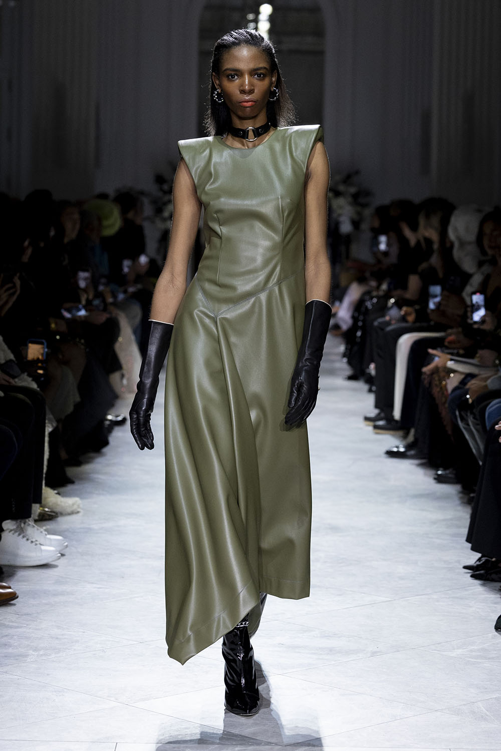 Cactus Vegan Leather Dress With Asymmetric Hem