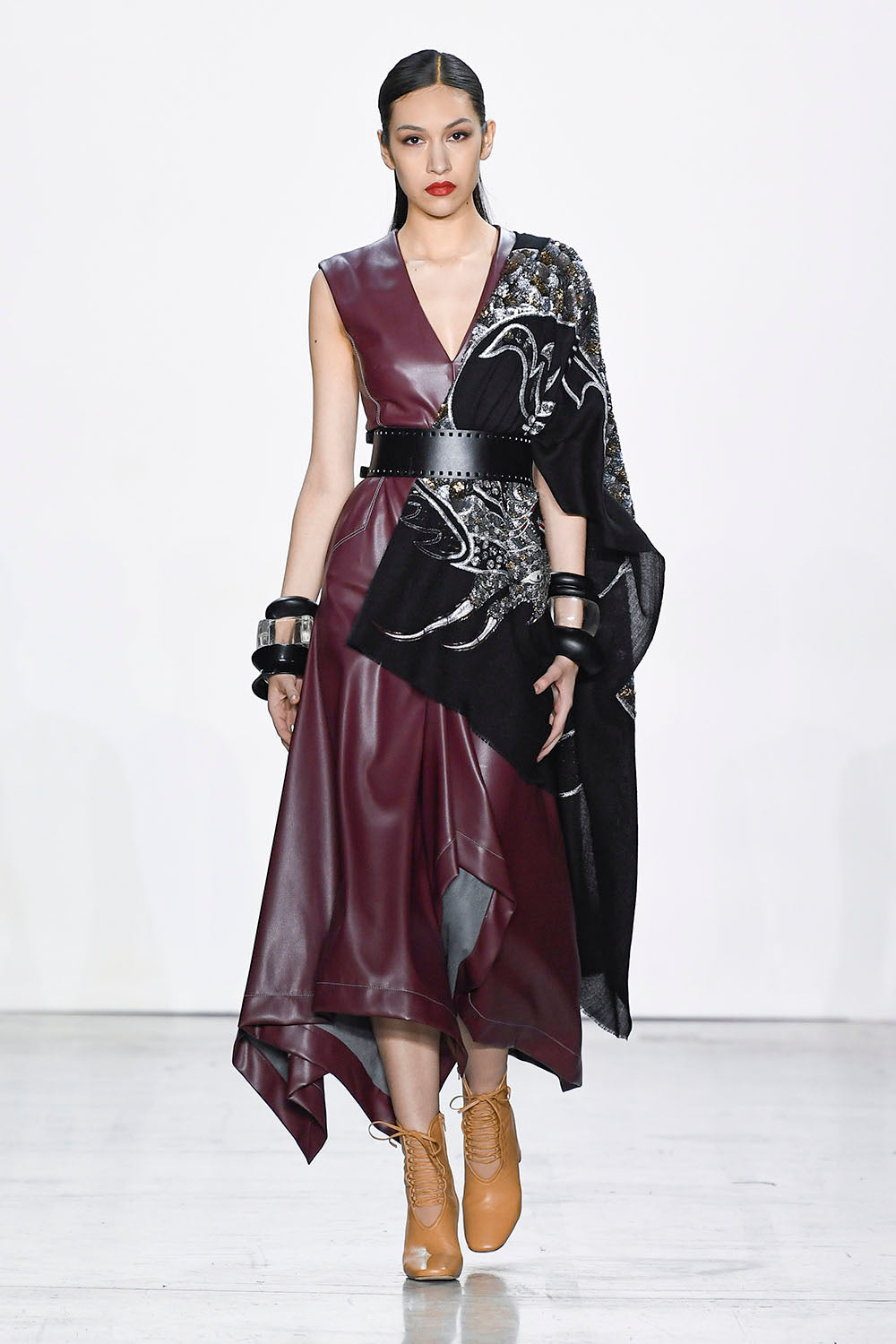 Claret Vegan Leather Dress with Handkerchief Hem Claret Vegan Leather Dress with Handkerchief Hem