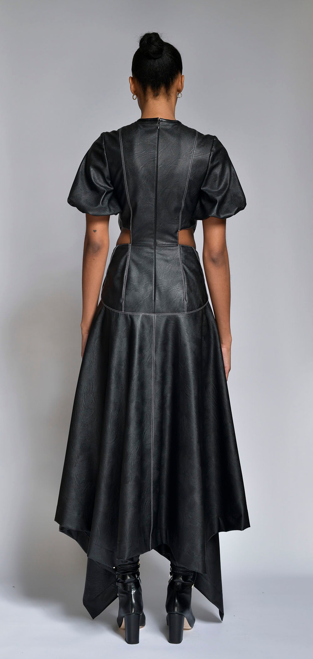 Onyx Vegan Leather with Cut-out Detail and Handkerchief Hem