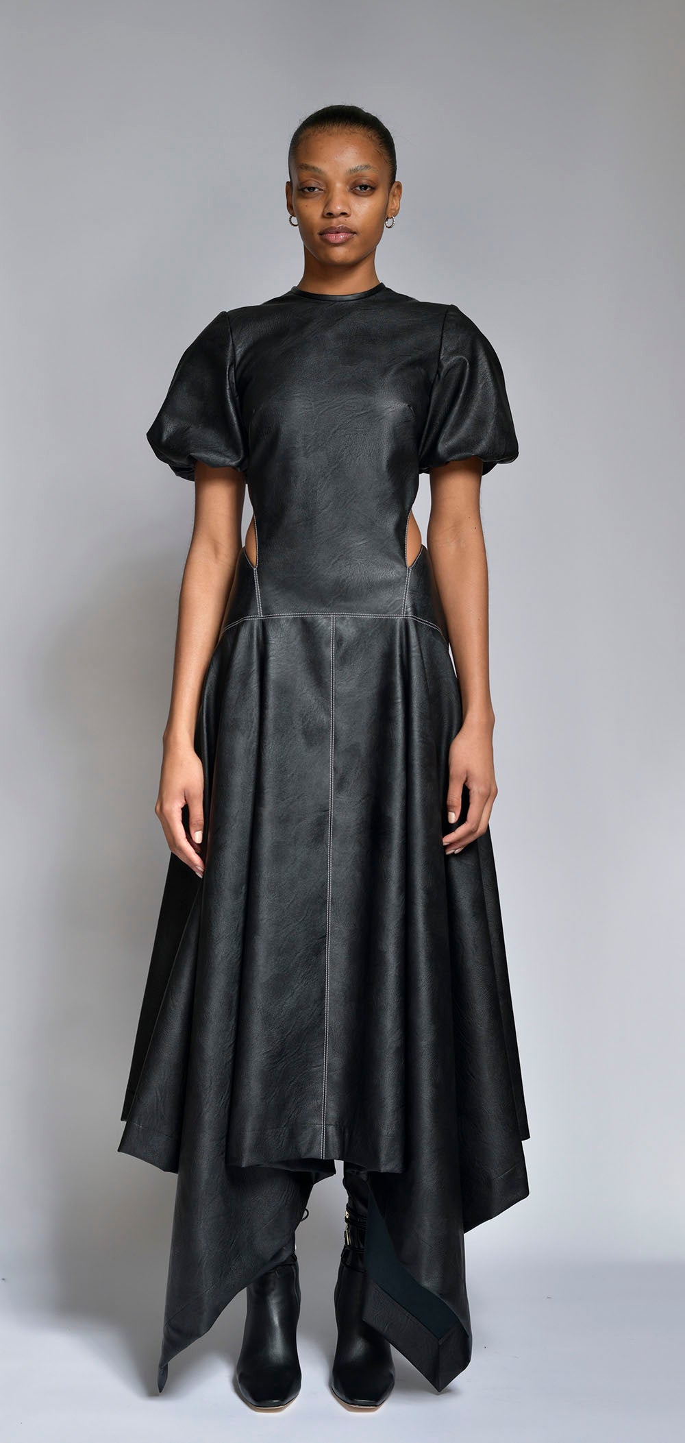 Onyx Vegan Leather with Cut-out Detail and Handkerchief Hem