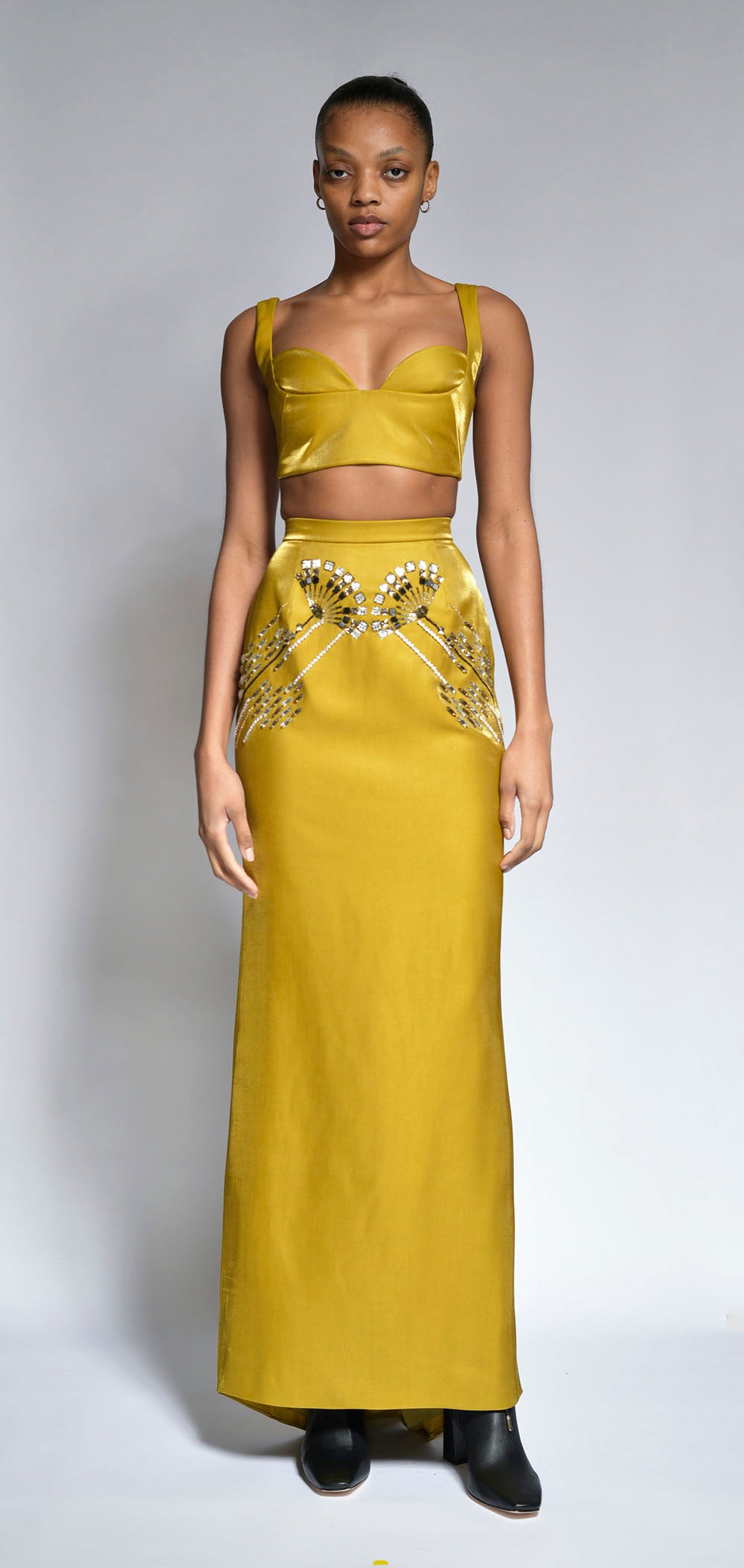 Chartreuse Twill Metal Bralette Top