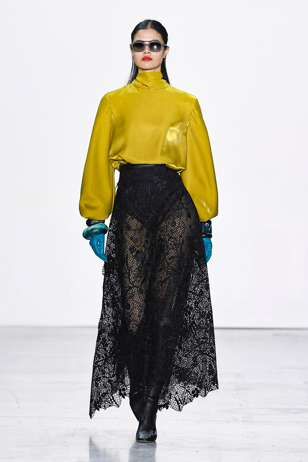 Onyx Cluny Lace Skirt with Vegan Leather Waistband