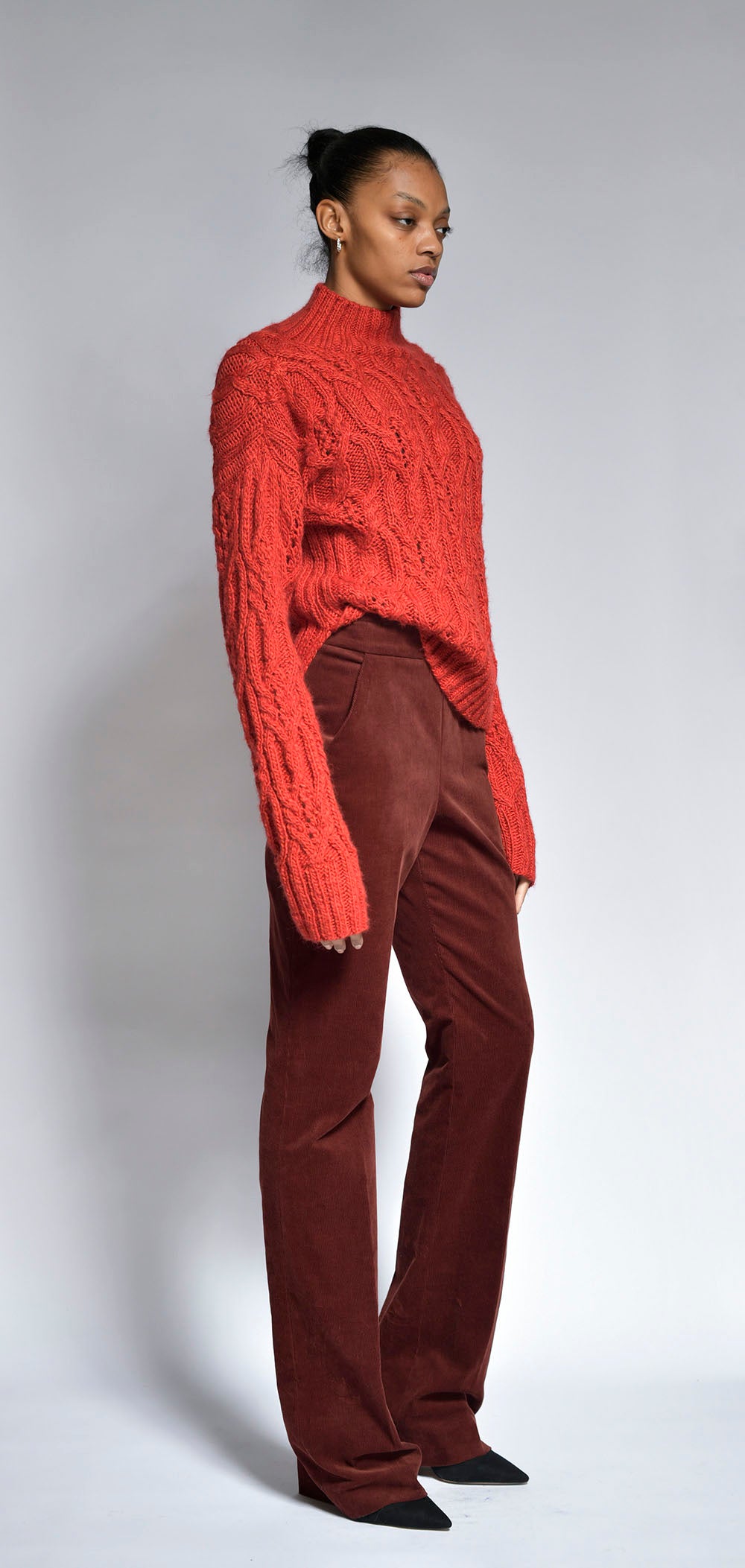 Claret Corduroy Slim Trousers