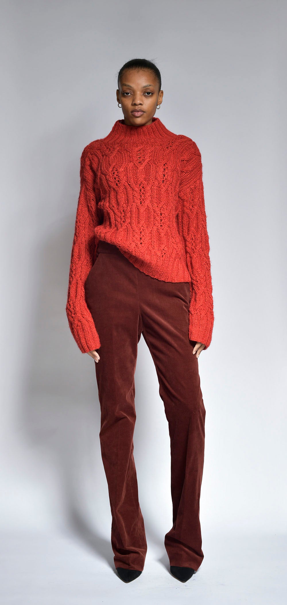 Claret Corduroy Slim Trousers