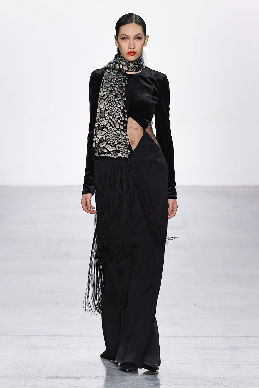 Onyx Velvet and Crepe Diamond cut out Gown Onyx Velvet and Crepe Diamond cut out Gown
