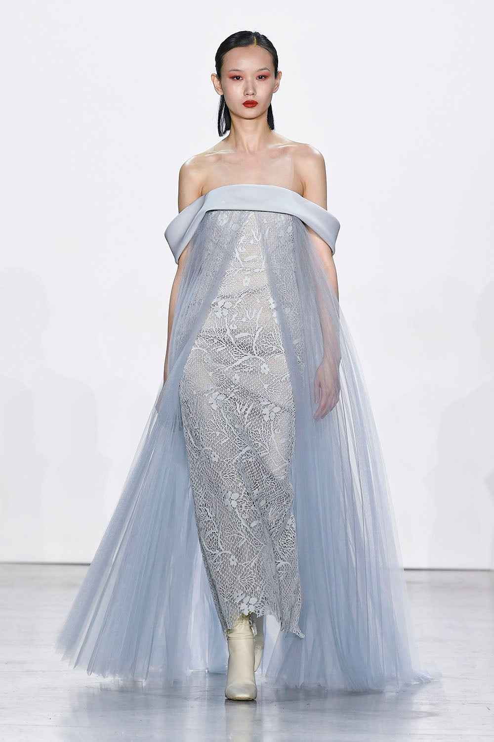 Cloud Cluny Lace and Cady Strapless Gown with Pleated Tulle Cloud Cluny Lace and Cady Strapless Gown with Pleated Tulle