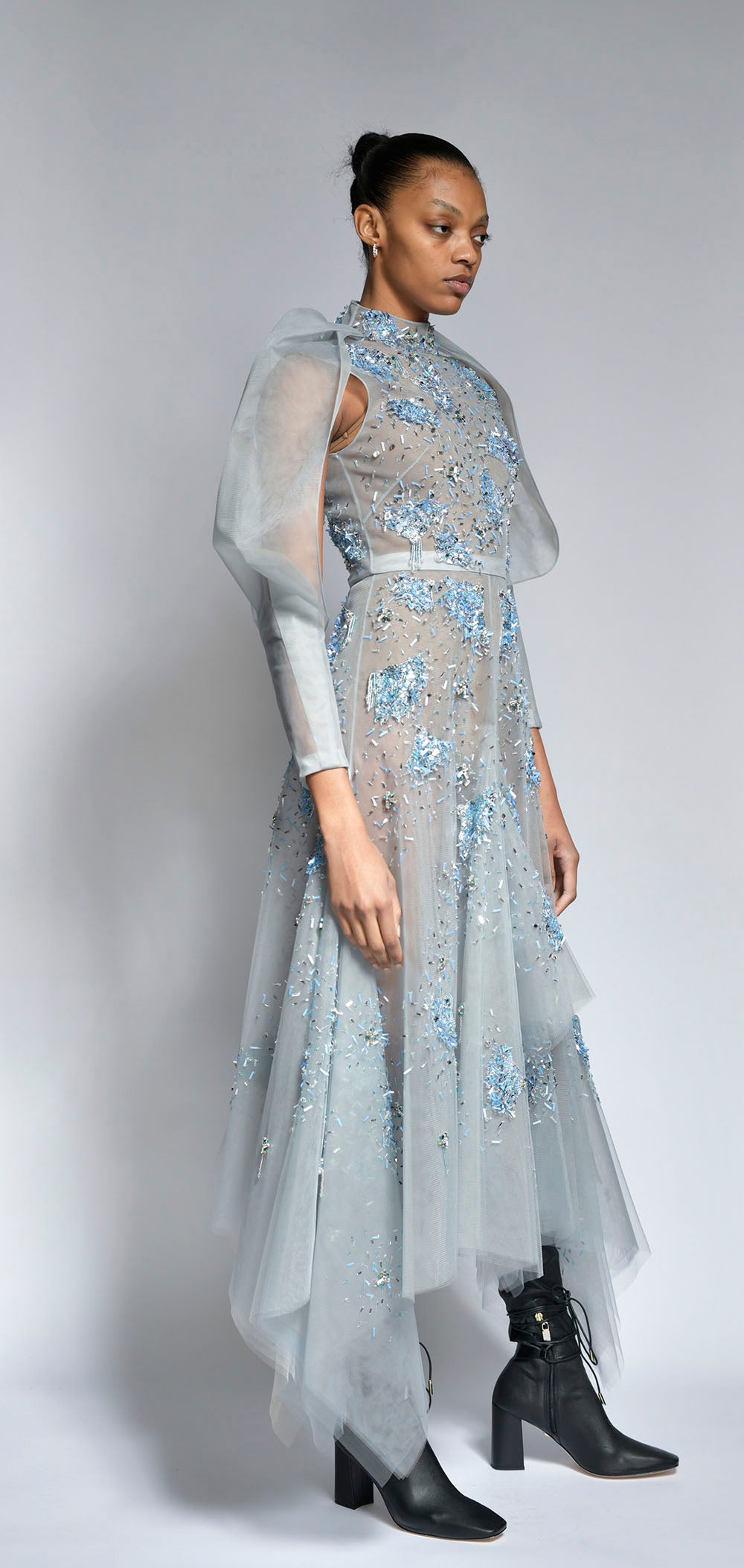 Cloud Tulle Callas Embroidery Cocktail Dress with Draped