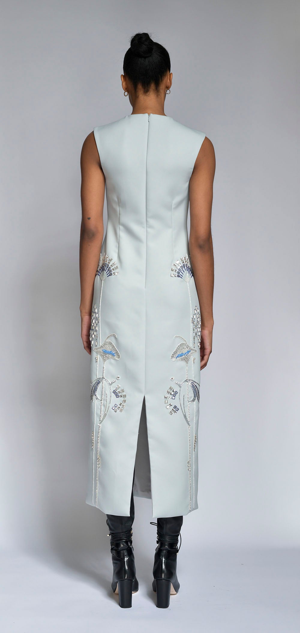 Deco Petal Embroidered Cloud Cady Sheath Dress