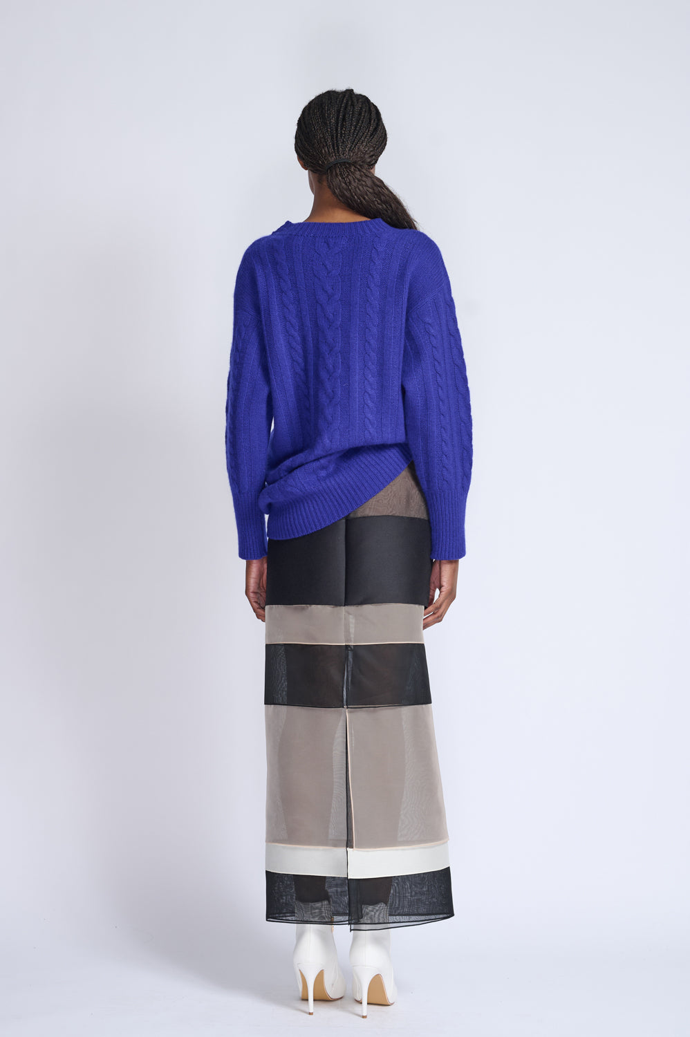 Colorblocked Organza And Gazaar Pencil Skirt