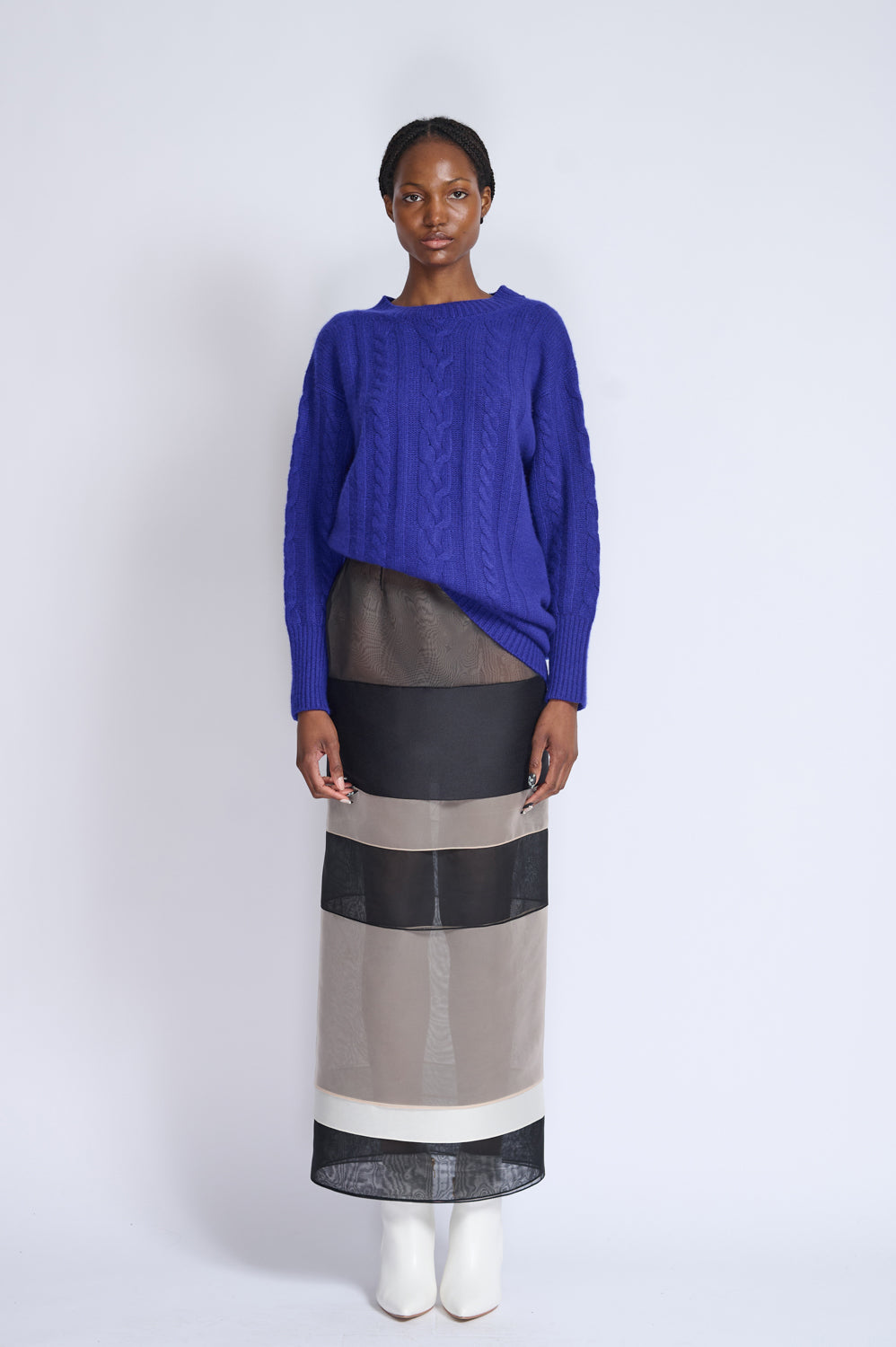 Colorblocked Organza And Gazaar Pencil Skirt