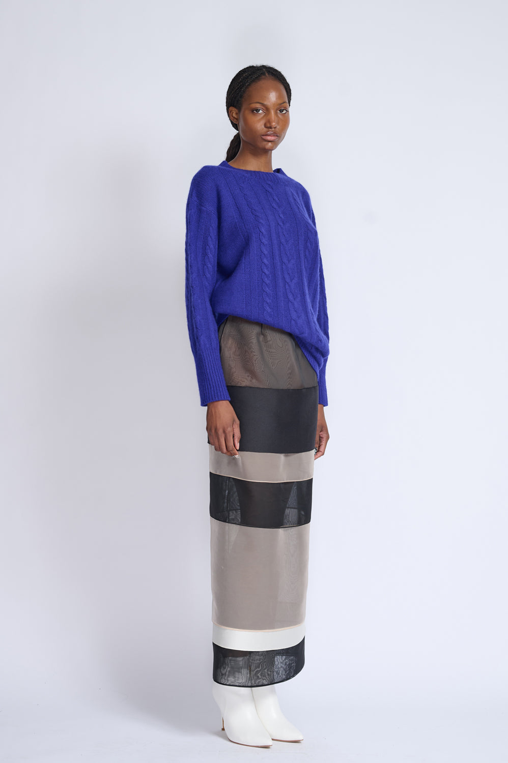 Colorblocked Organza And Gazaar Pencil Skirt