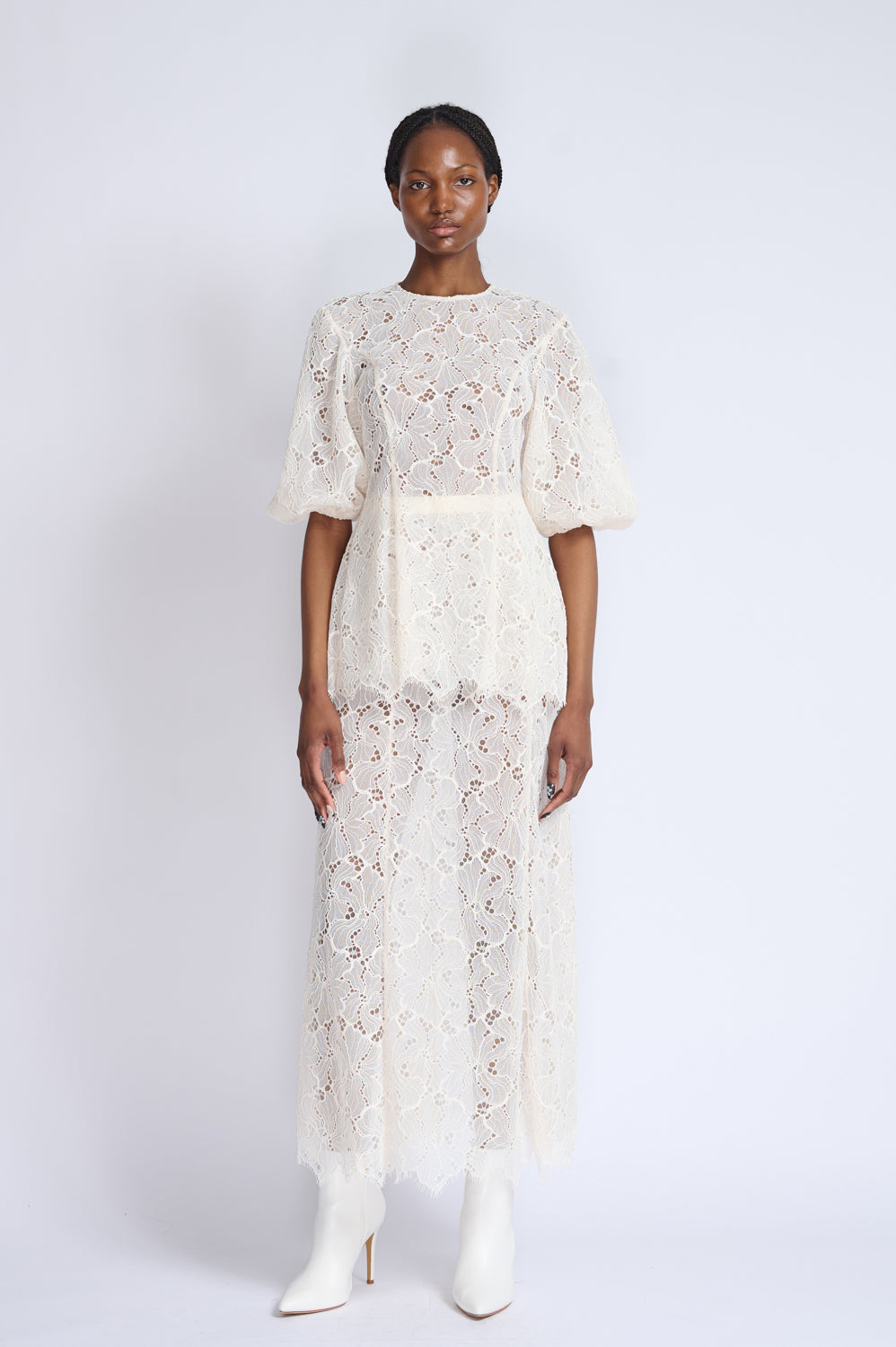 Ivory Lace Tulle Paneled Skirt