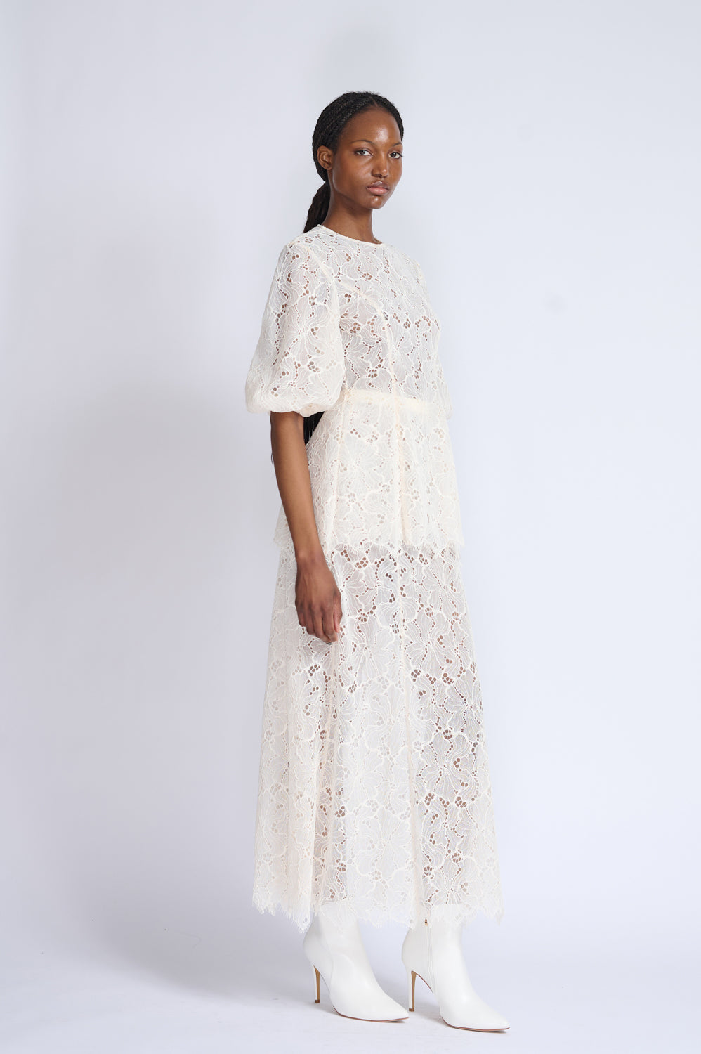 Ivory Lace Tulle Paneled Skirt