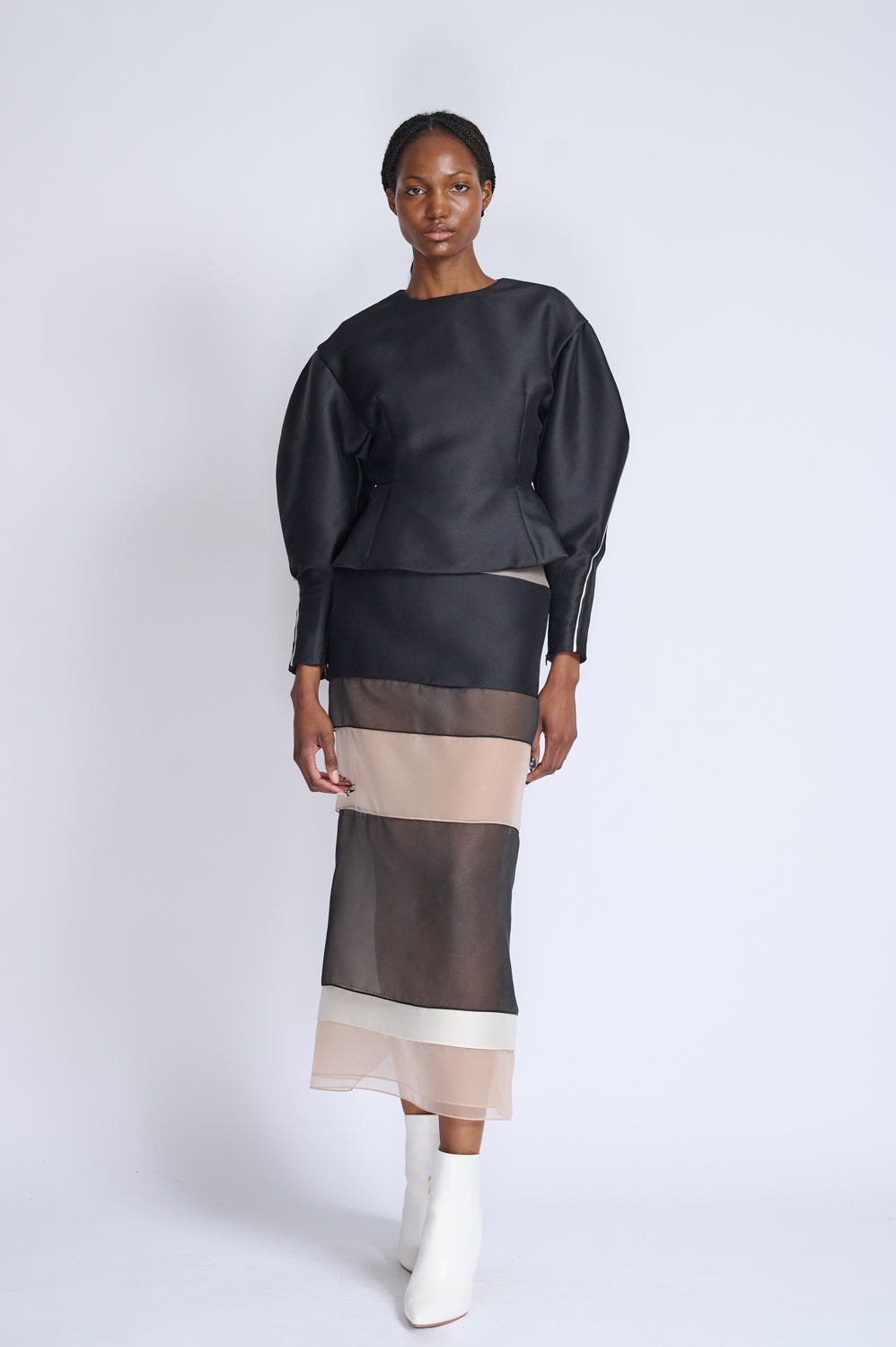 Colorblocked Organza and Gazar Straight Skirt