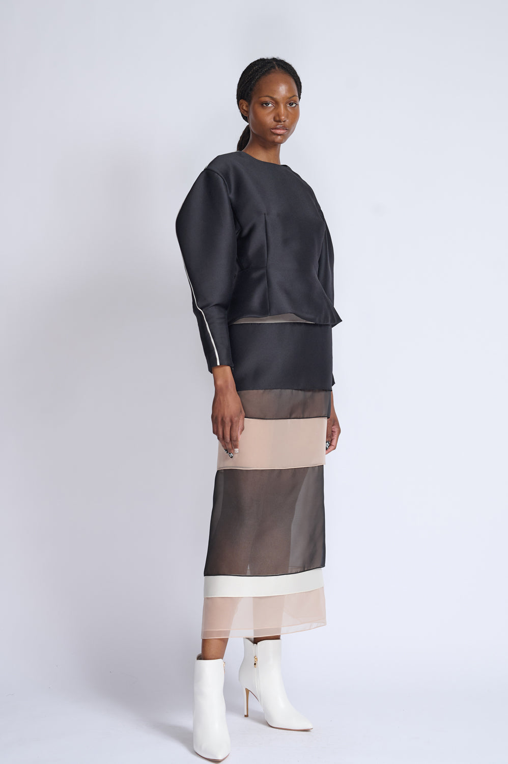 Colorblocked Organza and Gazar Straight Skirt