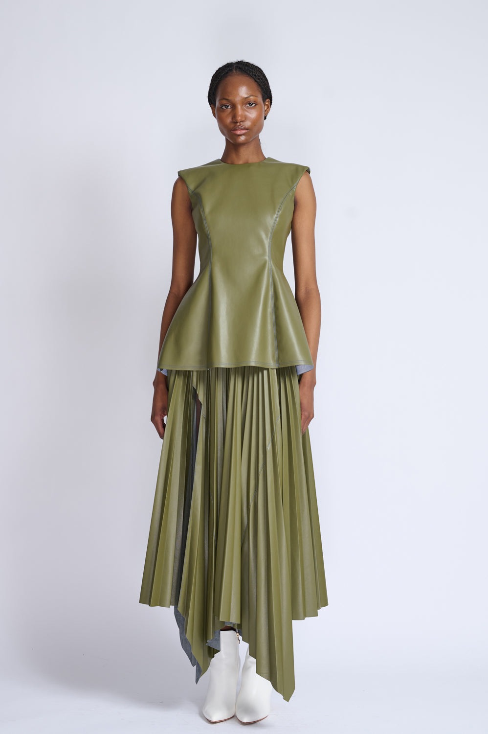 Cactus Vegan Leather Pleated Skirt