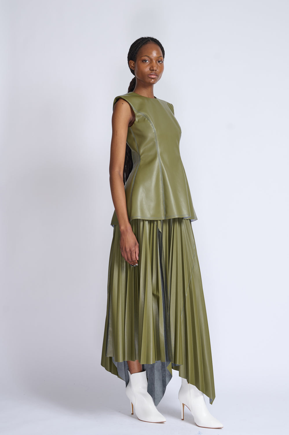 Cactus Vegan Leather Pleated Skirt