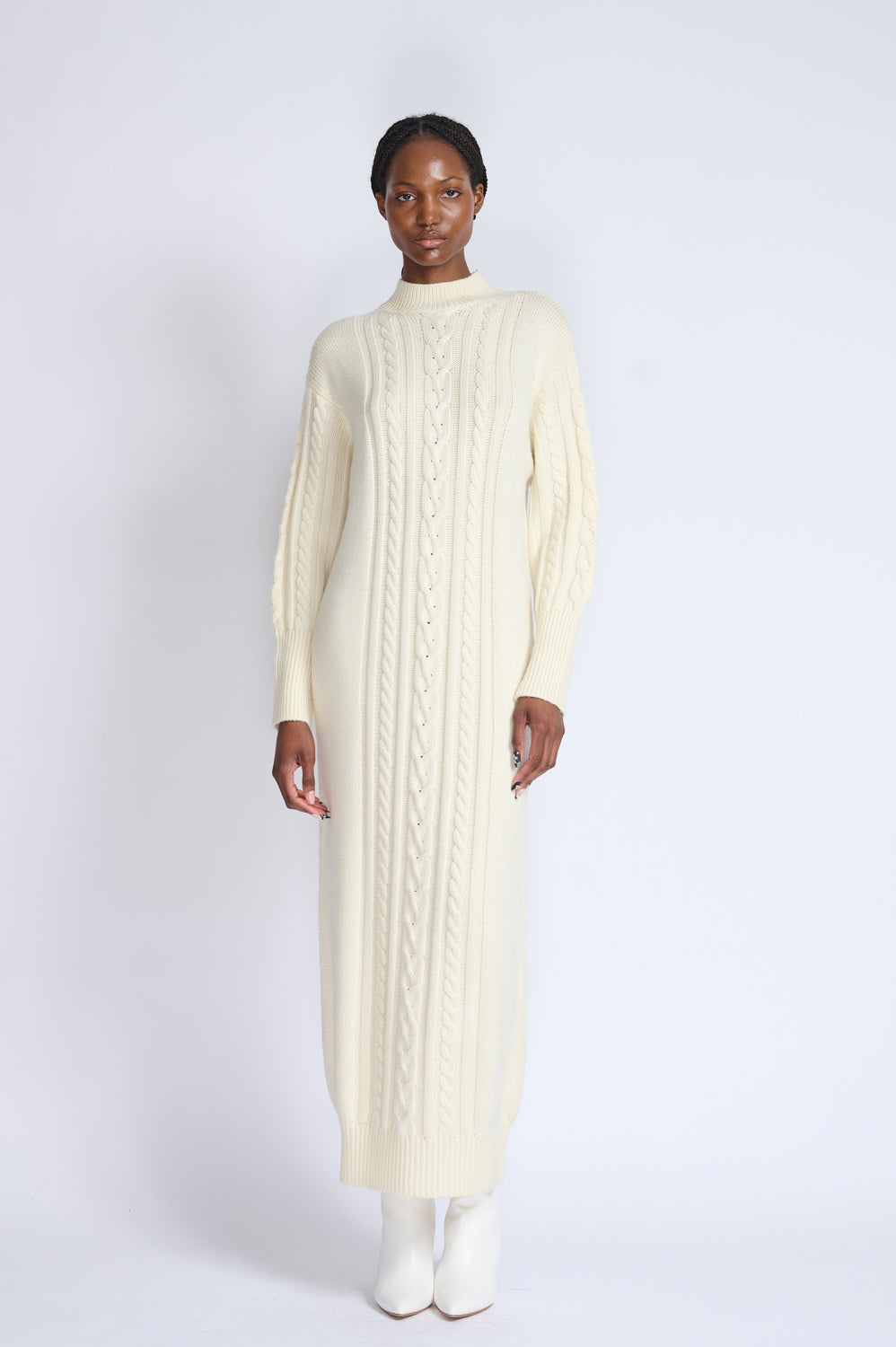Ivory Cashmere Cable Knit Dress