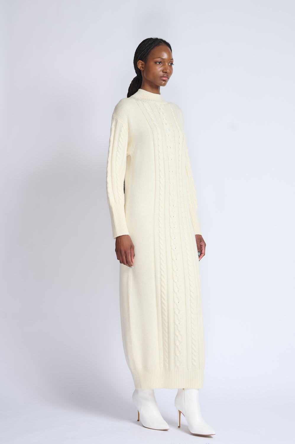 Ivory Cashmere Cable Knit Dress