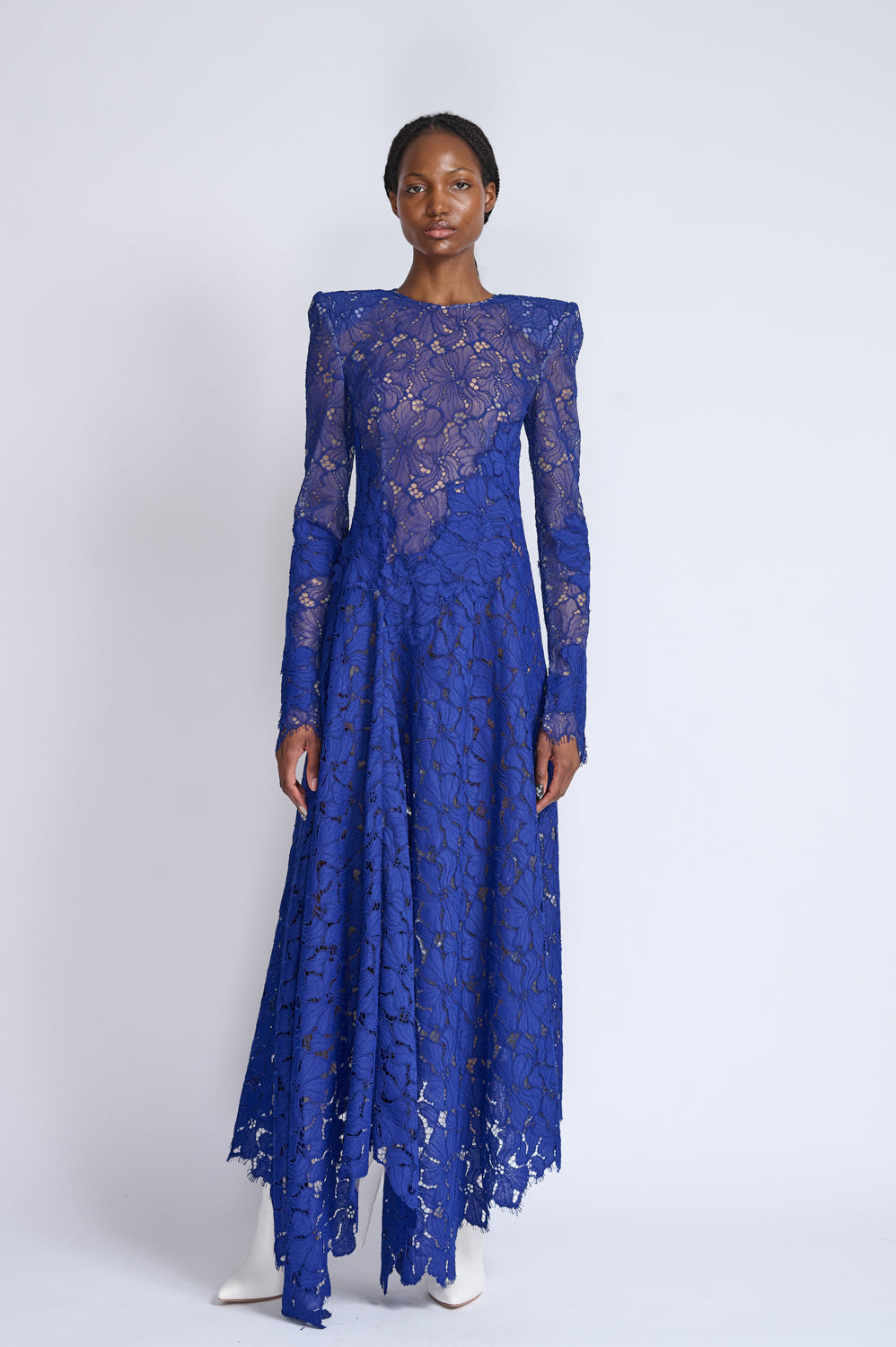 Yves Blue Lace Dress With Asymmetrical Hem 1