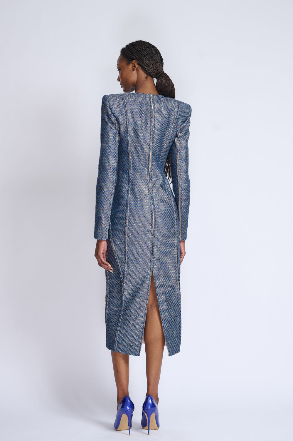 Beehive Tweed Sheath Dress With Cracked Seam Detail 3