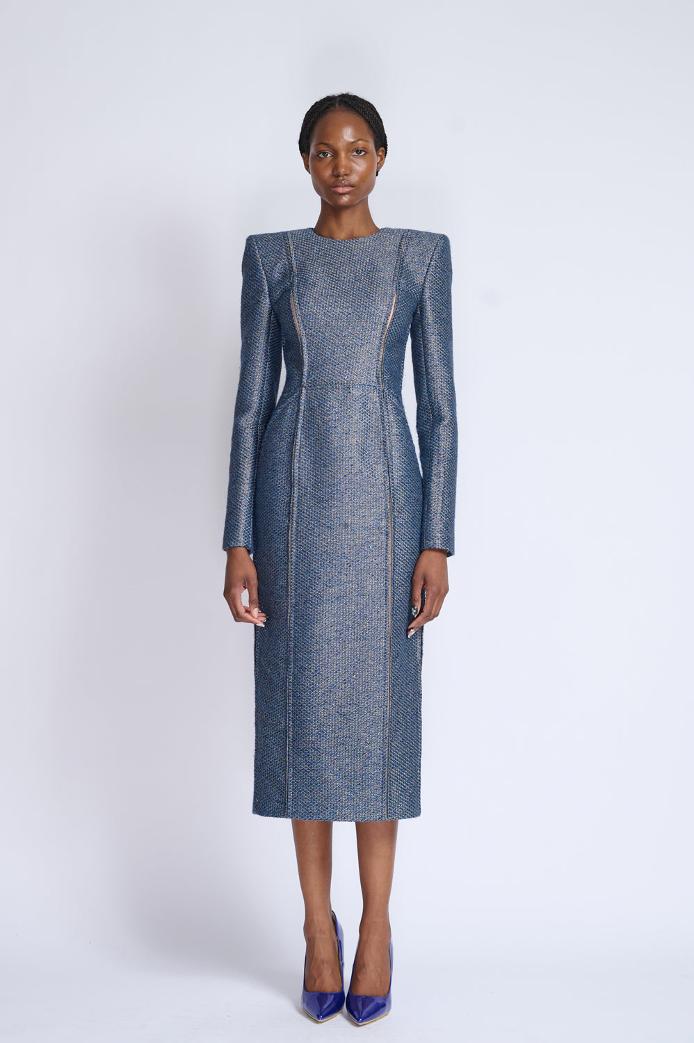 Beehive Tweed Sheath Dress With Cracked Seam Detail 1