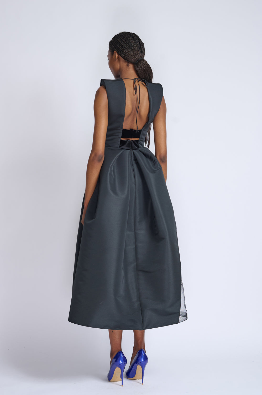 Onyx Faille And Velvet Cocktail Dress With Cloche Skirt 3
