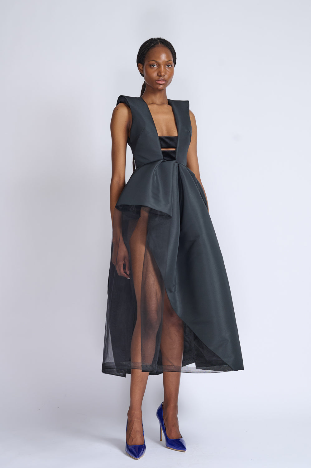 Onyx Faille And Velvet Cocktail Dress With Cloche Skirt 2