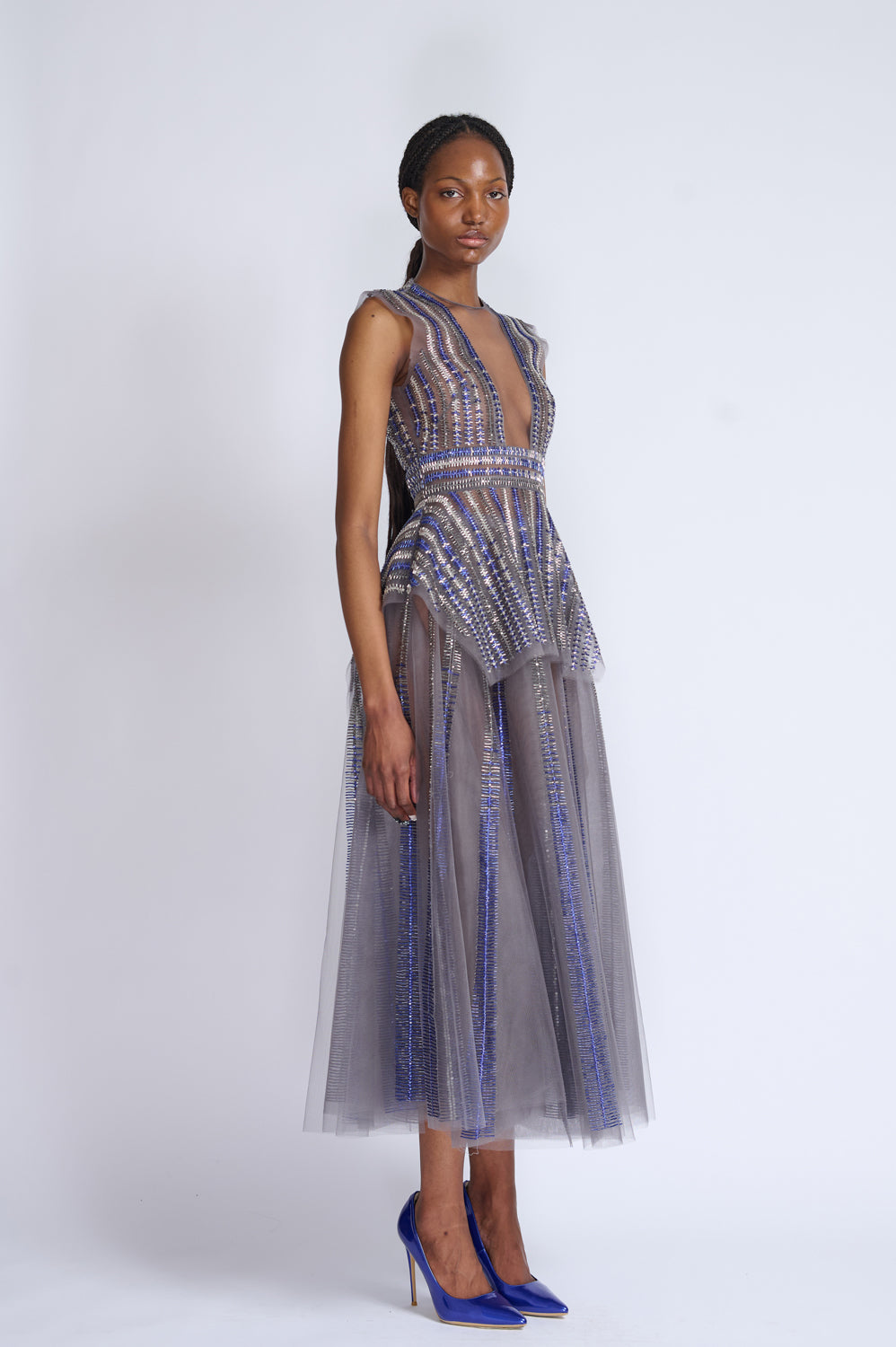 Storm Gray Rayure Embroidery Peplum Top 2