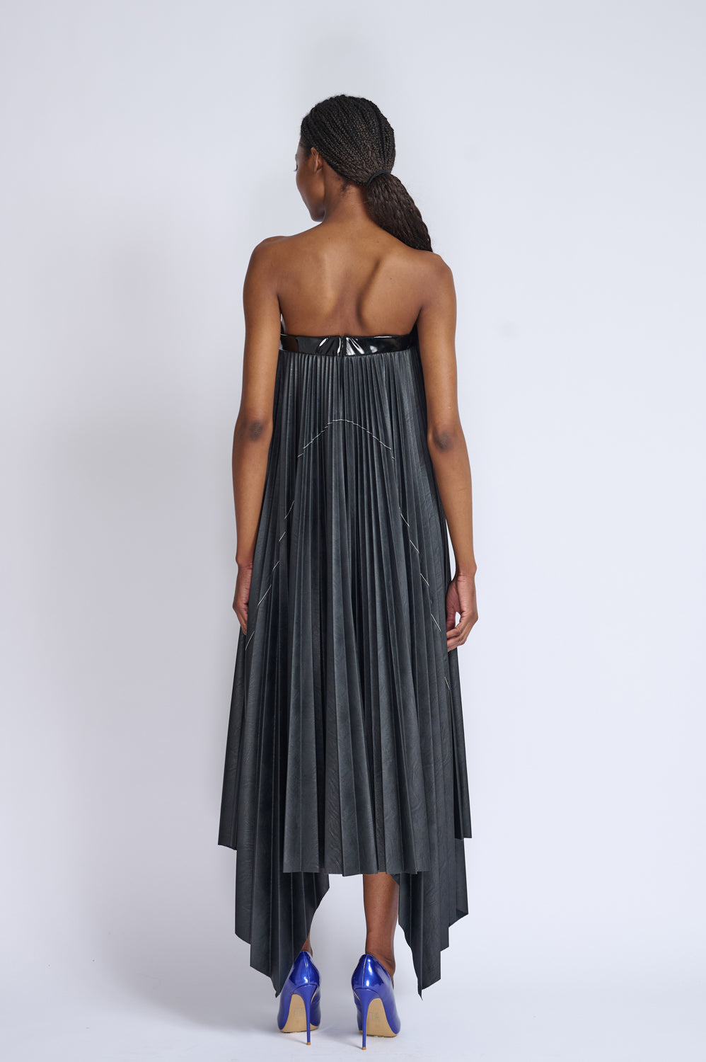 Strapless Vegan Leather Pleated Dress 3