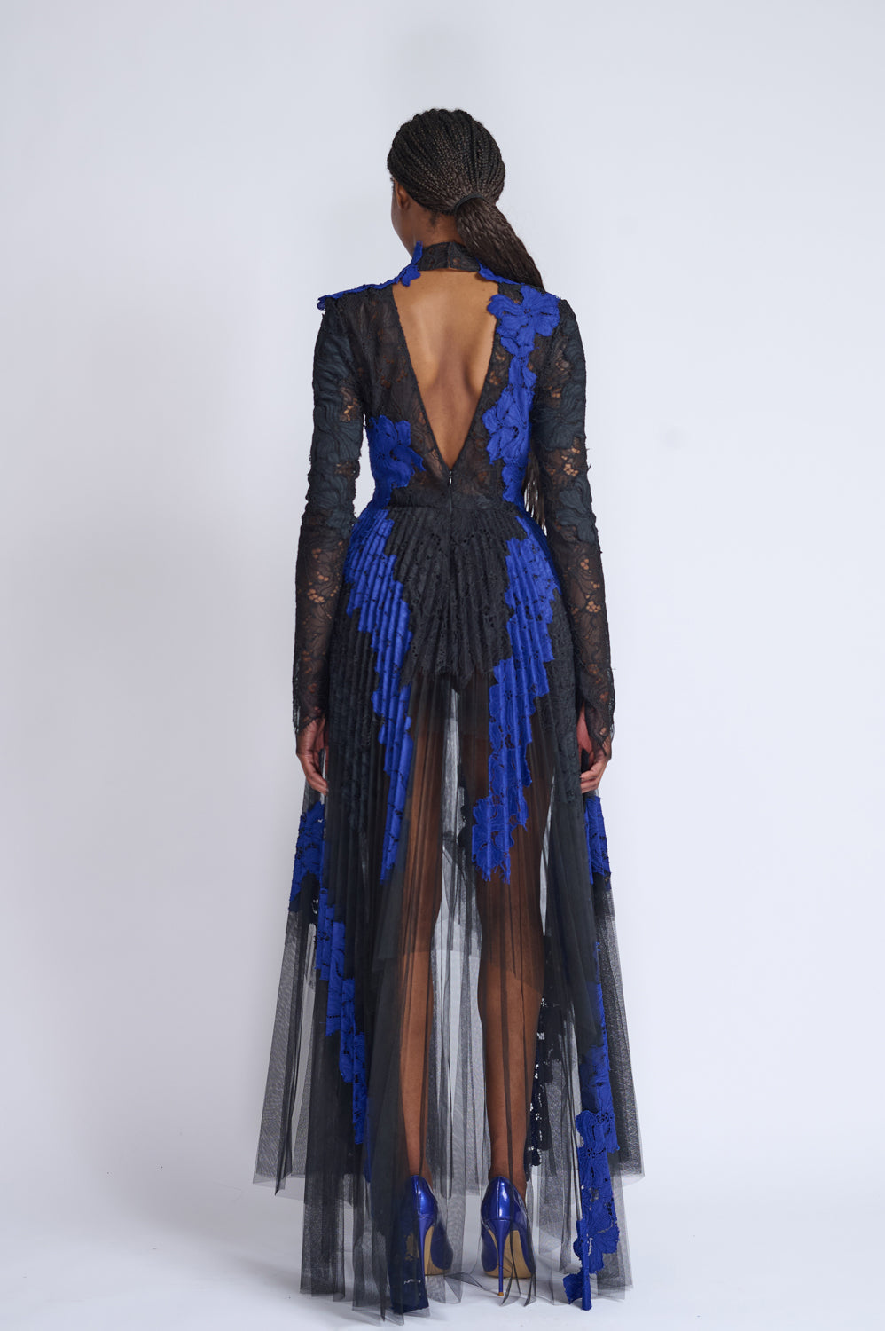 Pleated Tulle Dress with Yves Blue and Onyx Lace Applique 3