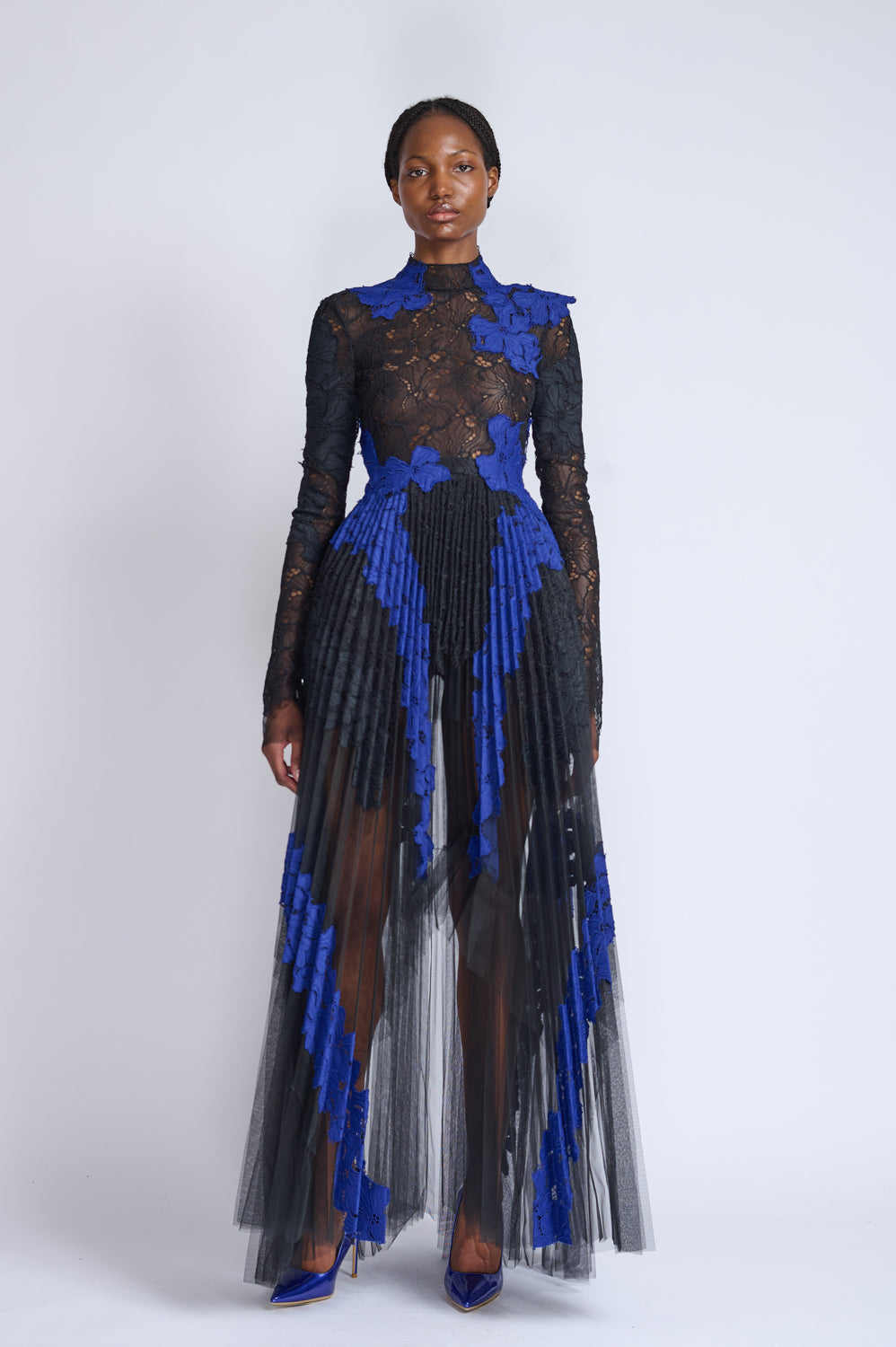 Pleated Tulle Dress with Yves Blue and Onyx Lace Applique 1