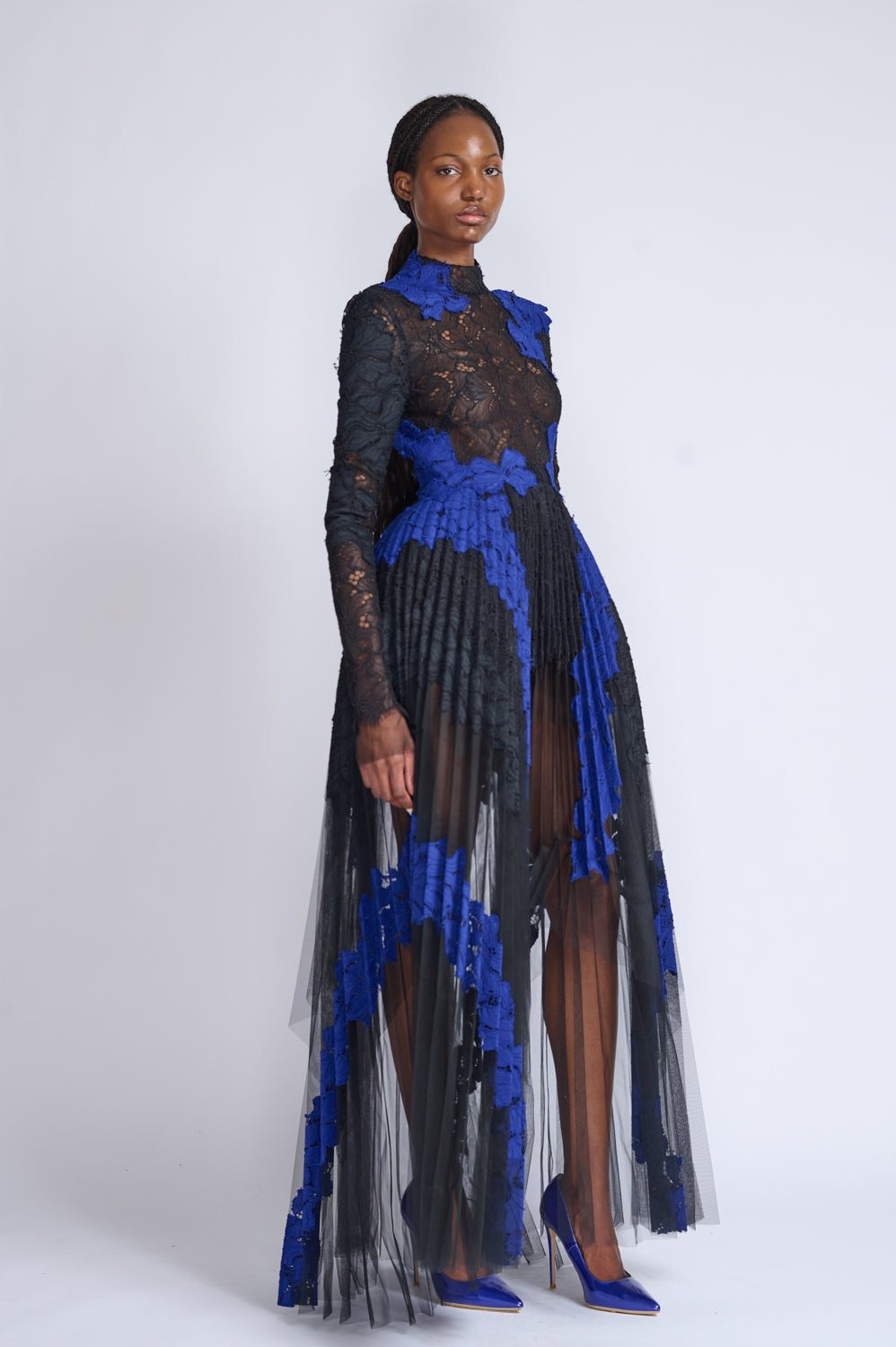 Pleated Tulle Dress with Yves Blue and Onyx Lace Applique 2