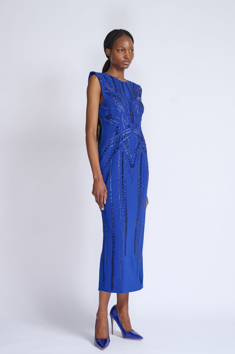 Rayure Embroidery Crepe Sheath Dress 2