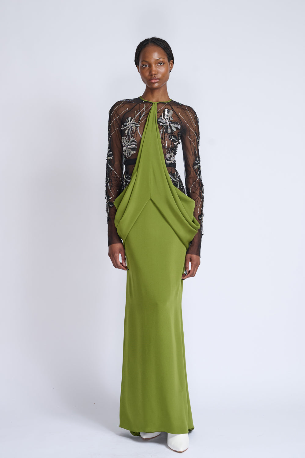 Cactus 4Ply Crepe Gown With Onyx Fleur Embroidery Gown 1
