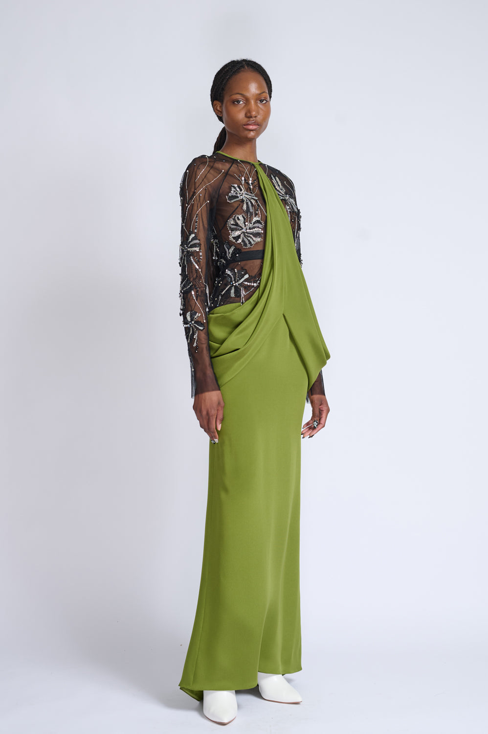 Cactus 4Ply Crepe Gown With Onyx Fleur Embroidery Gown 2