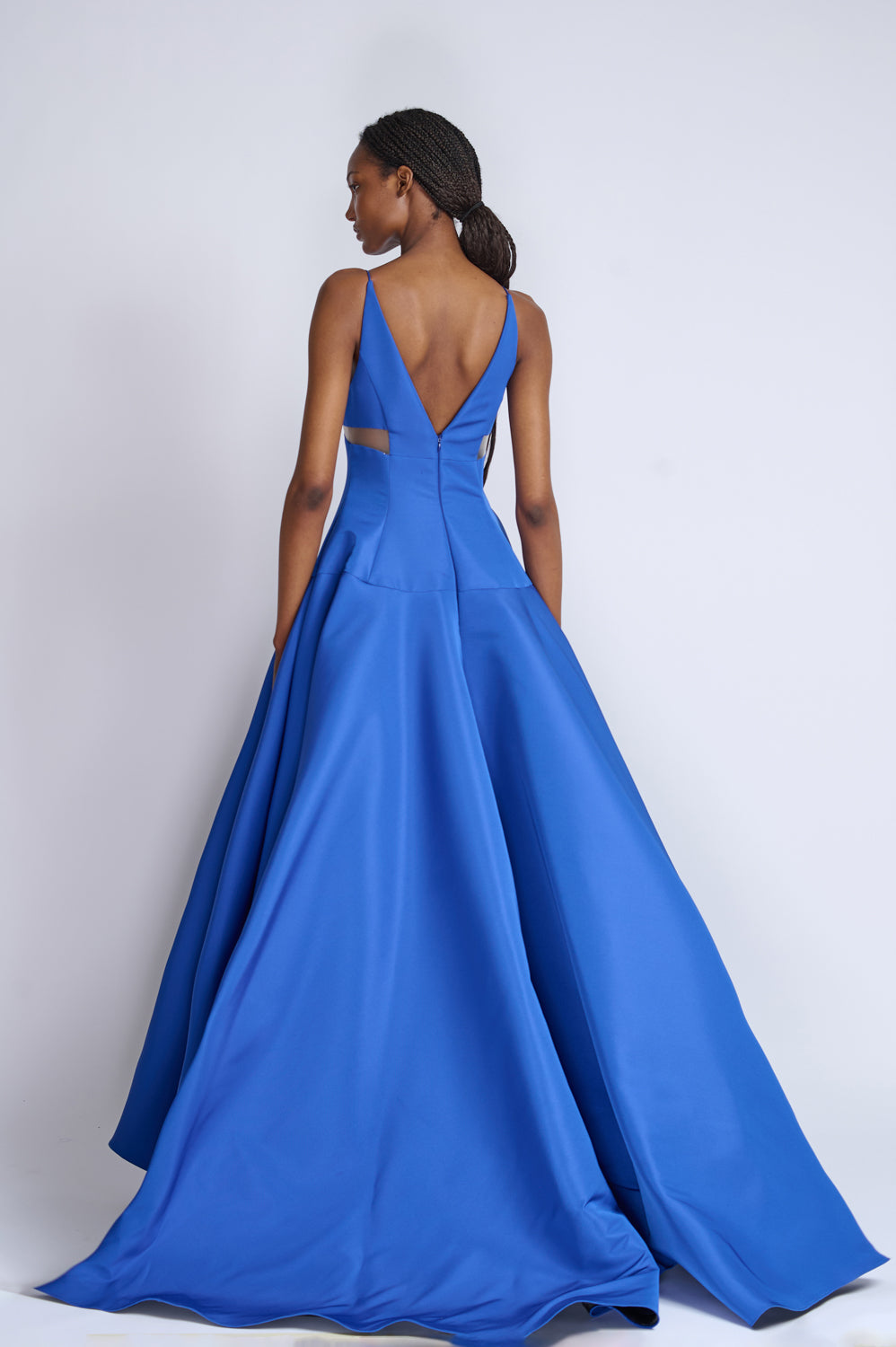 Yves Blue Faille Ball Gown With Sheer Inserts 3