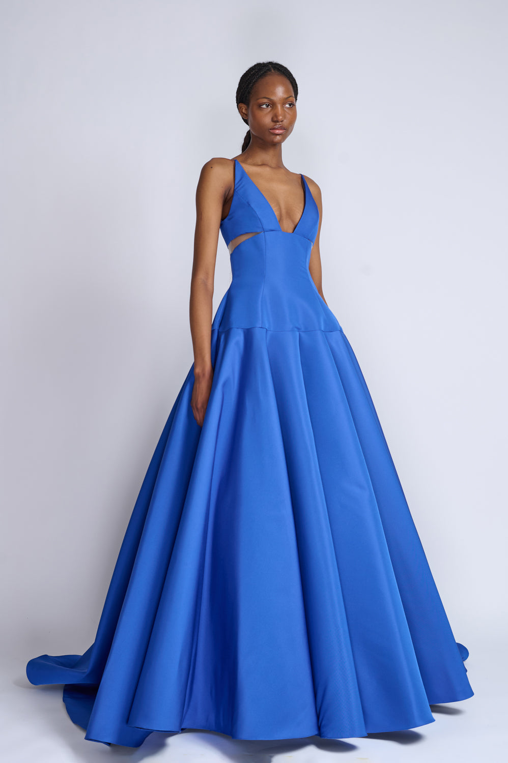 Yves Blue Faille Ball Gown With Sheer Inserts 2