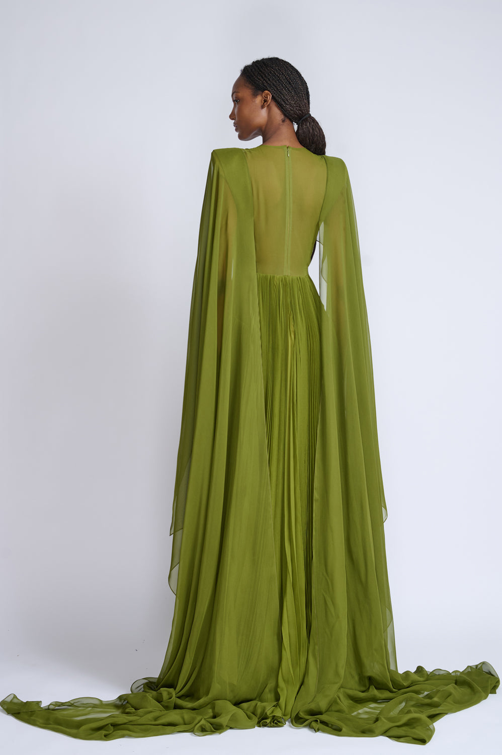Silk Chiffon Pleated Cactus Gown 3
