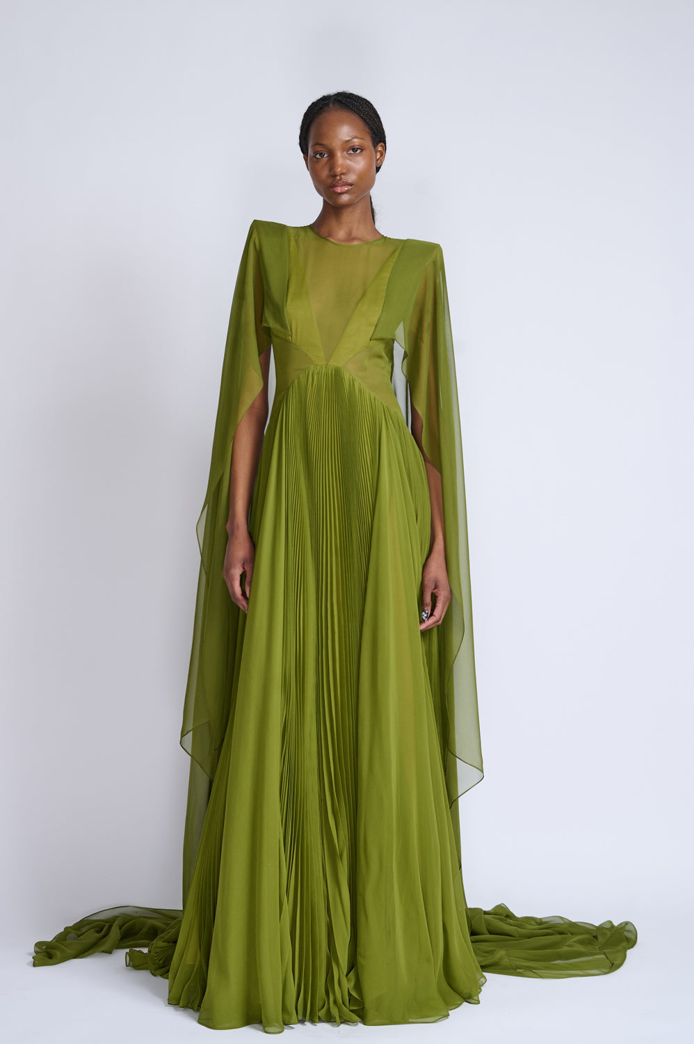 Silk Chiffon Pleated Cactus Gown 1