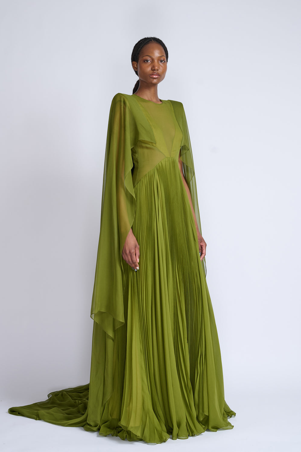 Silk Chiffon Pleated Cactus Gown 2