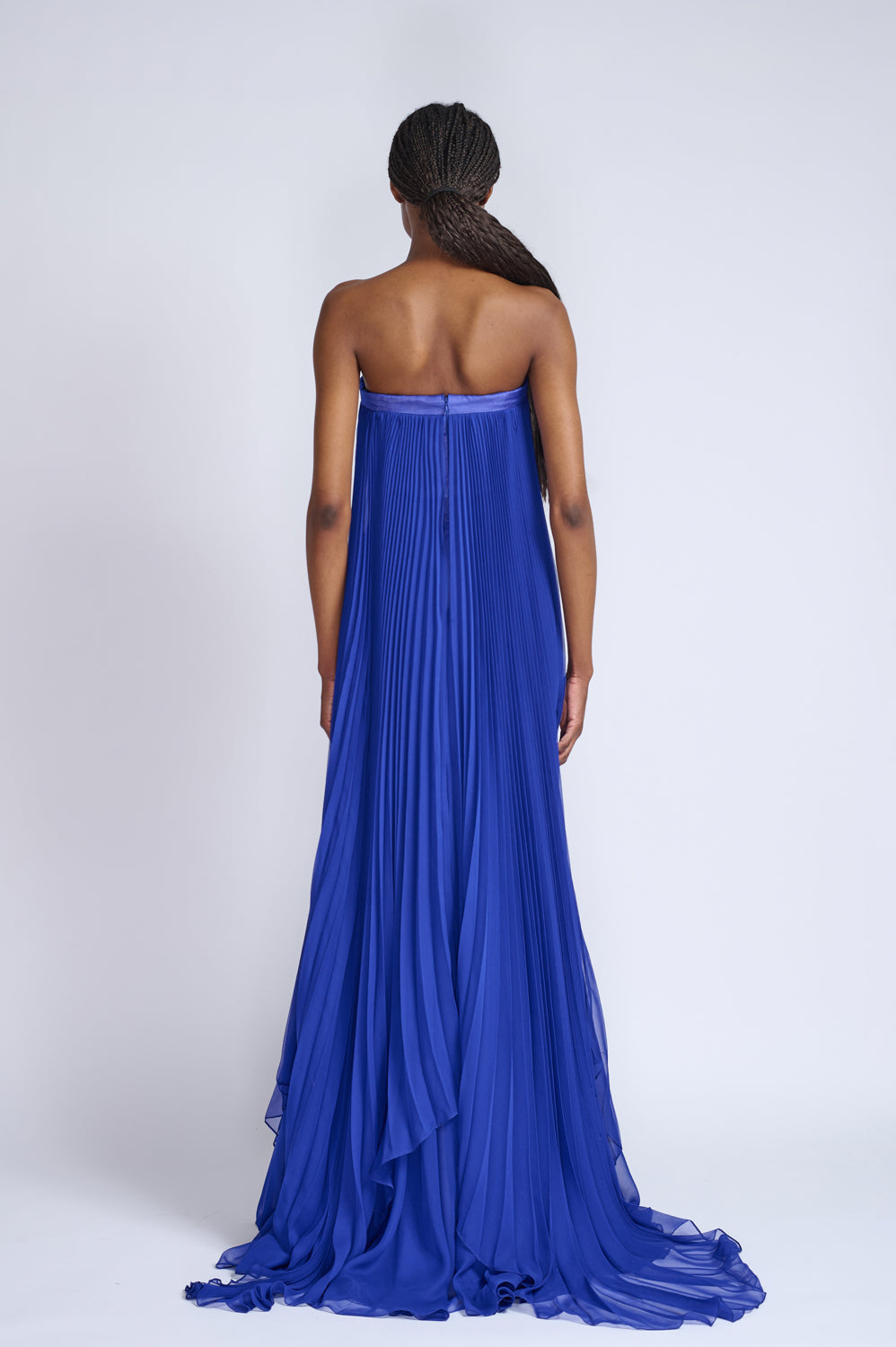 Yves Blue Organza and Chiffon Strapless Gown With Sapphire Fleur Embroidery 3