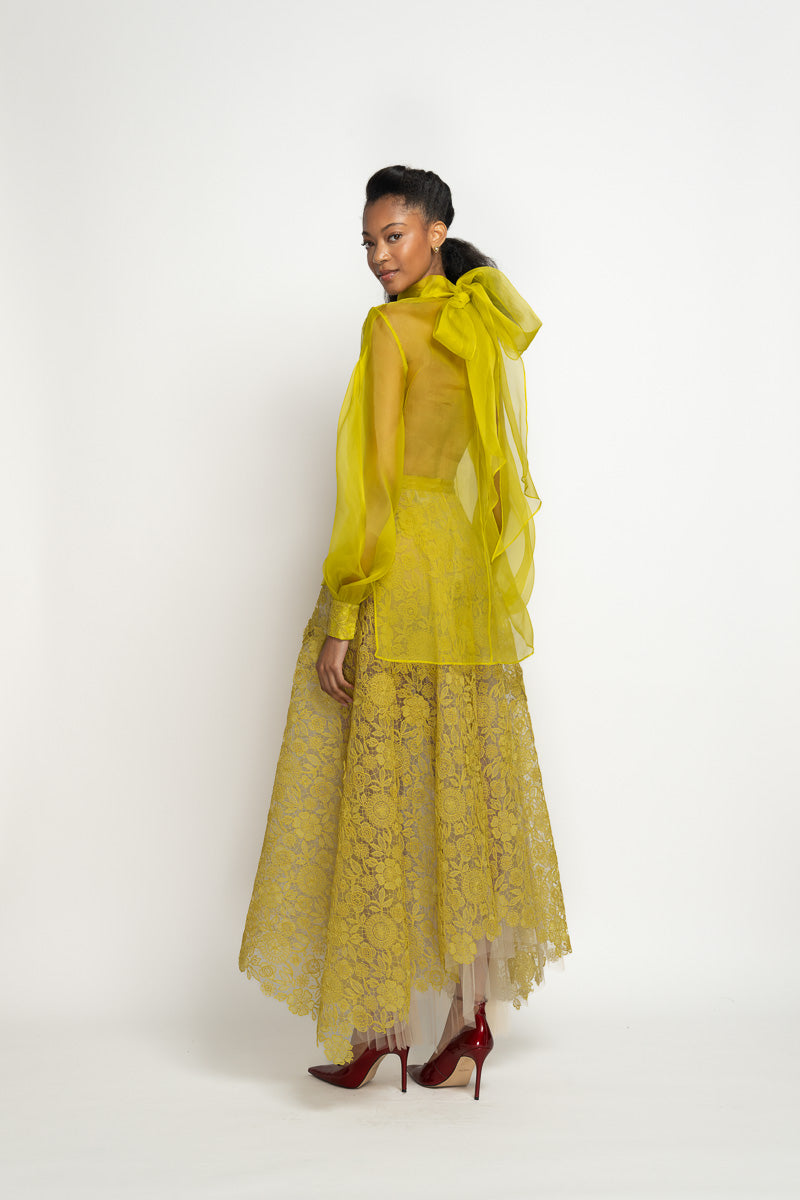 Chartreuse Smita Lace and Silk Organza Blouse 3