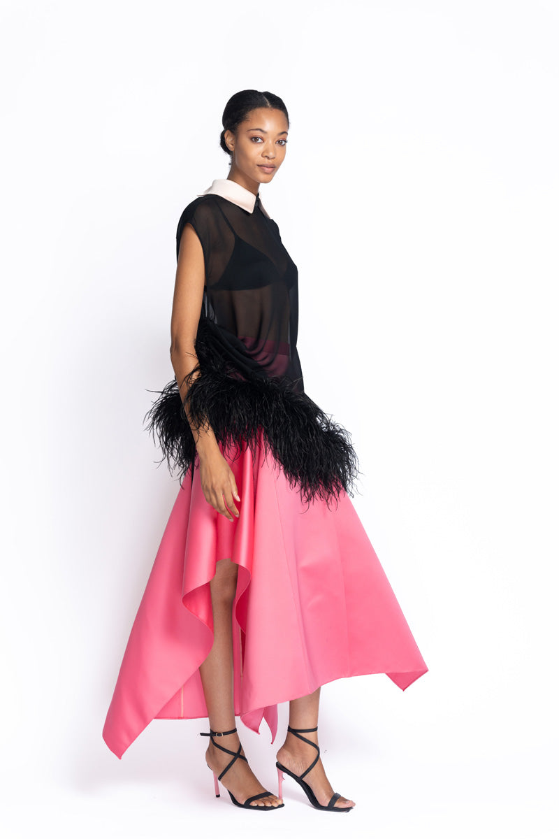 Onyx Sheer Crepe Tunic with Feathered Hem 3