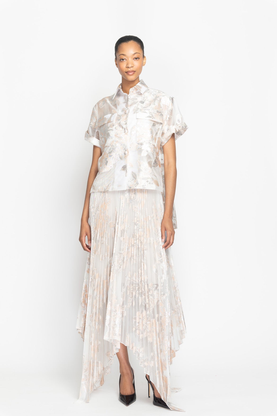 Botanical Organza Jacquard Trench Top Front
