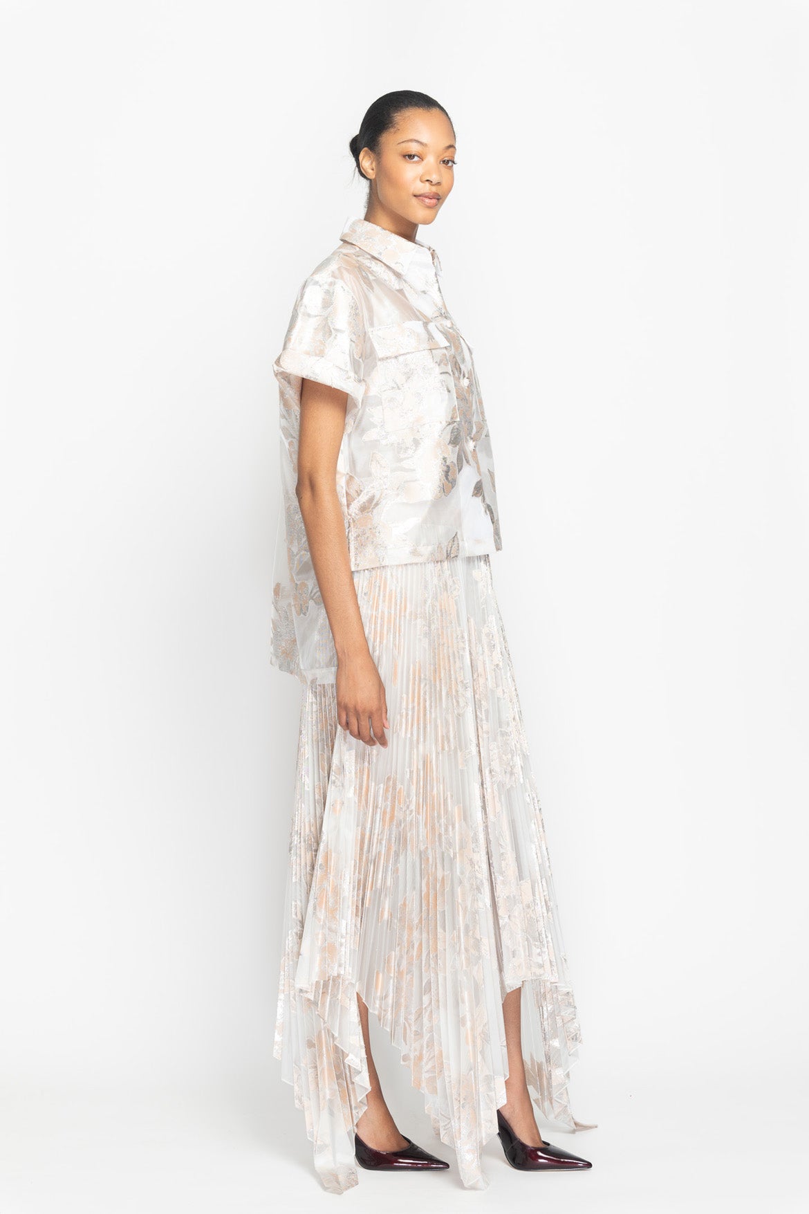 Botanical Organza Jacquard Trench Top Side One
