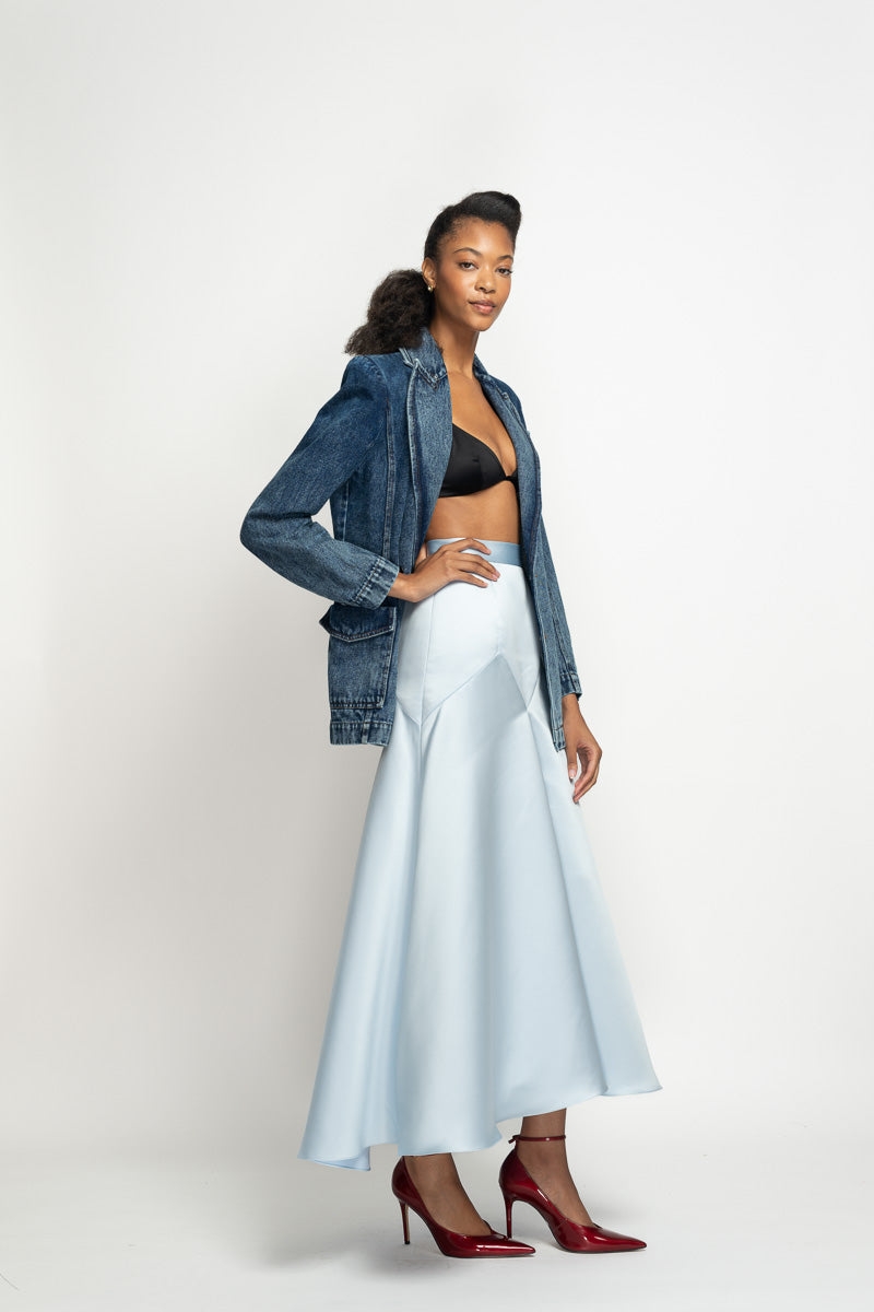 Aqua Double Face Duchess Satin Midi Skirt 3